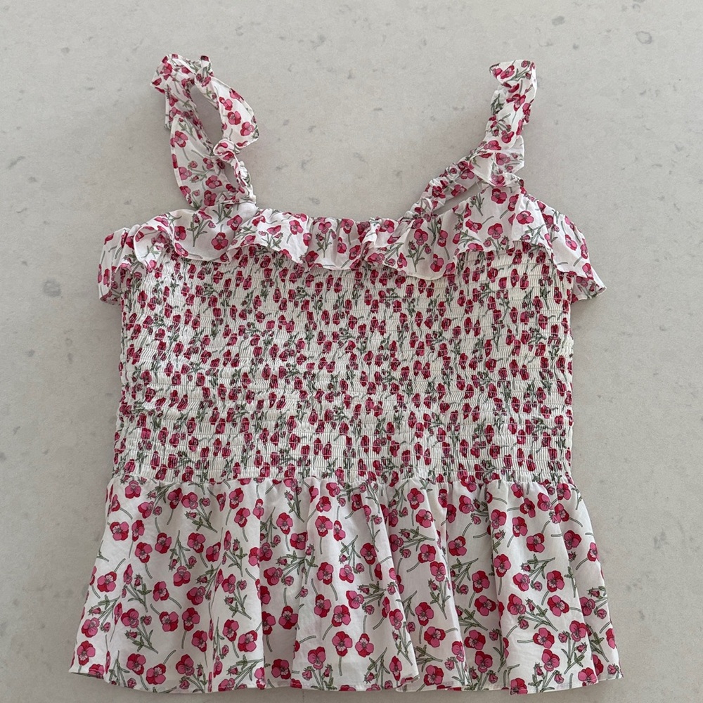 J. Crew x Liberty Fabric Rose Floral Smocked Ruffle Top NWT Size XS Cotton